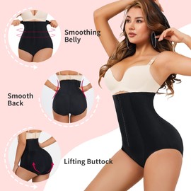 Gotoly Women Butt Lifter Shapewear Panties Waist Trainer Body Shaper Hi-Waist Double Tummy Control Slim Panty (Black, Large)
