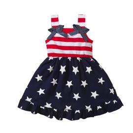 USKIDKK Toddler Baby Girls 4th of July Outfit Straps Bowknot Stars Striped Dress Summer Independence Sundress (American # A, 3-4T)