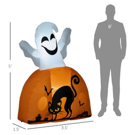 YLIEHS Enhance Holiday Spirit with 5ft Inflatable Ghost with Pumpkin, LED Lights, Easy Setup for Outdoor Decor