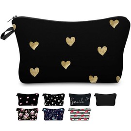 Travel Makeup Case Small, Cosmetic Zipper Bag Waterproof Small Pouch for Purse Mini, Women Cute Traveling Accessories Pouch for Ladies(Golden Heart)