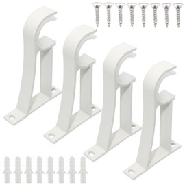 suiwotin 4 Pack Curtain Rod Brackets for Wall, Curtain Rod Holders for 1 Inch Drapery-Rod, Heavy Duty Pole Support Brackets for Living Room Bedroom Drapes (White)