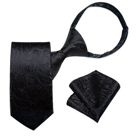 DiBanGu Boys Pre-tied Neckties and Pocket Square Set Adjustable Strap Tie for Kids Wedding Party Graduation School Uniforms, Dark Black
