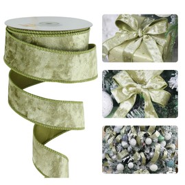 HUIHUANG Sage Green Velvet Wired Ribbon 1-1/2", Sage Velvet Ribbon for Velvet Bows, Christmas Tree, Wreaths, Garland, Wedding Decor, Home Decor, Crafts, Gift Wrapping-Continuous 10 Yards/Roll