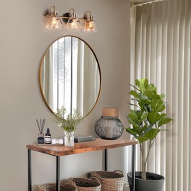 KSANA Black Gold Bathroom Light Fixtures, 3 Light Modern Vanity Lights with Textured Glass Mid-Century Bathroom Vanity Lighting for Bedroom, Kitchen, Powder Room