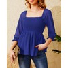 Holipick - Blusa de manga 3/4 abombada, cuello cuadrado, fruncida,