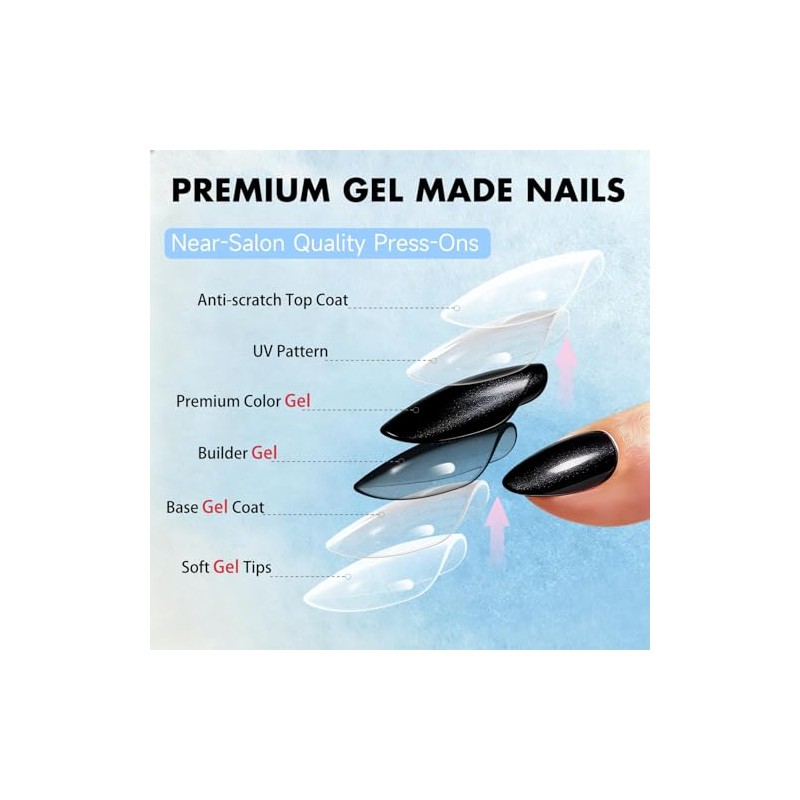SXVME Uñas postizas Cat Eye color almendra, hechas a mano,