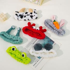 6 Pcs Spa Headband for Washing Face Women Elastic Headband Makeup Hairband Soft Coral Fleece Elastic Animal Bunny Cow Ear Hair Bands Head Wraps for Spa Washing Face Makeup Shower Sport