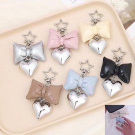 profit.relaxed Women's Ribbon Heart Keychain Bag Charm Travel (Black), grey & orange