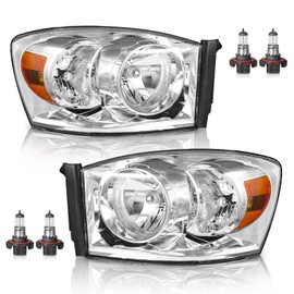 WEELMOTO Headlight For 06-08 Dodge Ram 1500/2500/3500; 2009 Dodge Ram 2500/3500 Old Body Style Only, Headlights Assembly For 06 07 08 Ram Headlight Replacement Chrome Housing with 2 Pairs H13 Bulbs