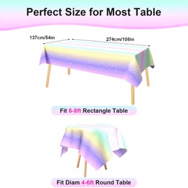 Xinvery Rainbow Table Covers, Unicorn Party Tablecloth Plastic Rectangular Tablecloths Unicorn Theme Birthday Baby Shower Party Decoration 2 PCS 137 x 274c
