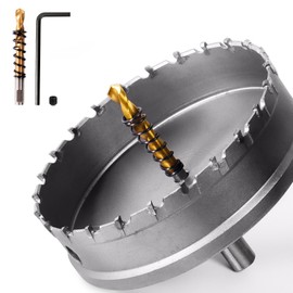 GPtzlei 90mm TCT Carbide Hole Saw Drill Bit, Heavy Duty Carbide Hole Saw with 2 Pilot Drill Bits, Hole Cutter Set for Stainless Steel, Metal, Alloy, Cast Iron, Copper