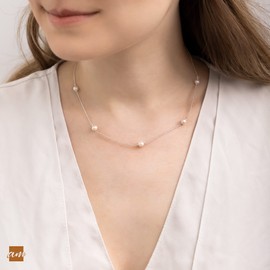 Amberta Women 925 Sterling Silver Freshwater Pearls Necklace: Silver 5-6 mm Pearls Beaded Choker