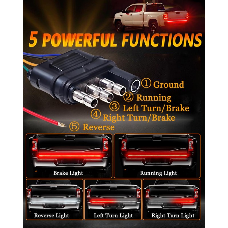 60inch Truck Tailgate Light Strip Bar, White/Red Reverse Light Brake