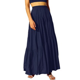 ANRABESS - Vestido largo con cintura alta y elástico, plisado, acampanado, asimétrico, escalonado, con bolsillos, para mujer, Azul marino, XX-Large
