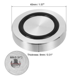 PATIKIL M8 Thread 40mm / 1.6" Dia 8mm Thick Aluminum Circle Disc Glass Top Adapter 4pcs Round Solid Table Feet Pad Plate Hardware with Anti-Slip Rubber Ring