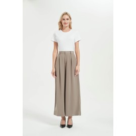Tronjori Women High Waist Casual Wide Leg Long Palazzo Pants Trousers Regular Size(XL, Mocha Short)
