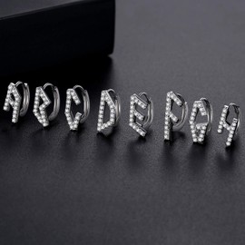 VIKI LYNN 925 Sterling Silver Initial Hoop Earrings Zirconia Letter A-Z Name Alphabet Earrings for Women Girls, Cubic Zirconia 925 sterling silver with 18 carat white gold plated Zirconia, Cubic