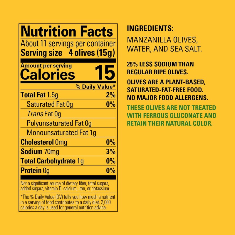 Pearls Low-Sodium Large Ripe Pitted Olives, Pack of 12, 6