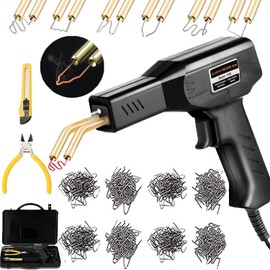 Plastic Welding Machine Car Bumper Repair Kit,Hot Stapler Plastic Repair Welder Soldering Kit,6Types 1050 Staples,Hot Staple Gun Plastic Welder&Flat/Outside Corner/Inside Corner/Wave Staples