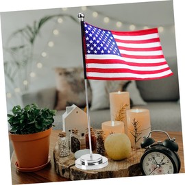 NUOBESTY 2Pcs Silver Metal Flag Pole for Desk Decorations, Compact and Portable Flag Stick Holder with Stable Base for Meeting Room, Parties, and Events, 12.99In