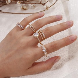 COLOYAN 5PCS Gold Knuckle Rings for Women Stackable Gold Rings Non Tarnish Dainty CZ Thumb Ring Set Statement Chunky Band Rings Open Simulated Diamond Rings