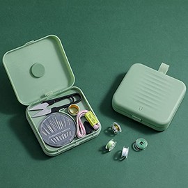 【Latest Models】Portable Travel Home Small Magnetic Sewing Box, Mini Kits Storage-Box, Beginners DIY Thread Needle Threader Scissors Kit（Green).Boxes and Quick Fix Kit, 001