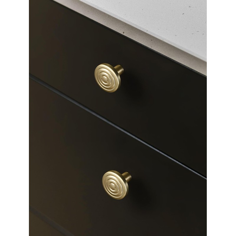 JIASENBAO 5 Pack Gold Cabinet Knobs Round Brushed Brass Drawer