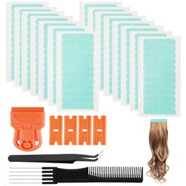 187Stks Wasserfeste Toupet Klebeband Streifen Set, Unsichtbares Doppelseitige Haarklebebänder, Haarverlängerungsbänder Ersatz mit Pinzette Schaber Toupierkamm, Echthaar Klebebänder für Spitzenperücken