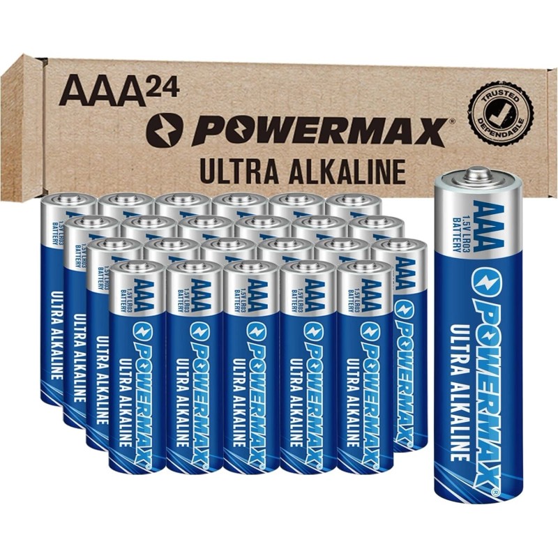 AAA Alkaline Batteries 24 Pack Powermax Battery 10 Year Shelf
