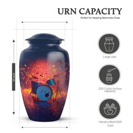 KARYLIZ Drum Large Capacity Urns for Ashes - Adult Cremation Urn for Women with Drum Set - Funeral Urns for Human Ashes - Burial Ash Container - Decorative Urn for Adult Male & Female 10 Inch