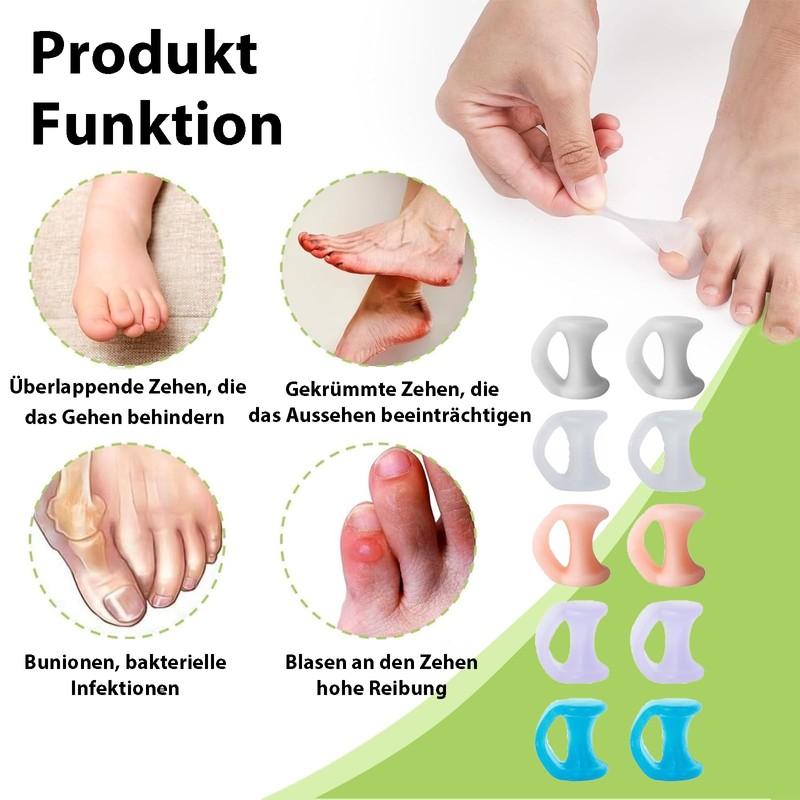 Oiieco Pack of 10 Toe Separators, Gel Toe Separators, for