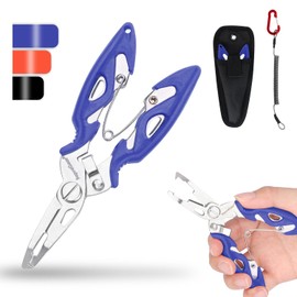 supregear Mini Fishing Pliers, Multifunctional Stainless Steel Tools with Snap Ring Opener, Hook Remover, Line Cutter, Sheath, Lanyard, Saltwater Resistant Fishing Accessories, Blue