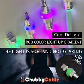 chubbycable Neon Chubby - Fast Charge UFO Neon Cable Durable Charging Cable Ultra-Thick Silicone LED Light Up Phone Charger Cord, Transparent, Type-C to Type-C, 1.6FT