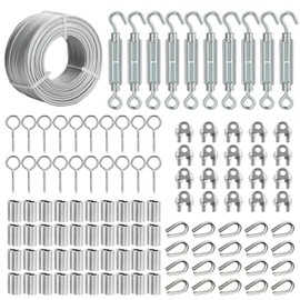 Hannger 1/8 Wire Rope Kit, 200FT PVC Coated Steel Cable With Tensioner for Garden Plant Support, Clothesline, String Light, Stair Handrail, Ground Anchors