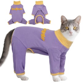 T'CHAQUE Sticky Hair Cat Onesie Pajamas, Soft Long Sleeve Cat Clothes, Anti-Shedding, Surgery Recovery Suit, Wound Protection & Preventing Licking, Kitten Sweaters for Male & Female, Purple-2XL