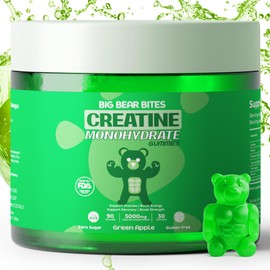 Big Bear Bites Creatine Monohydrate Gummies for Men & Women | 5000mg of Creatine Gummies per Serving | Sugar, Gluten Free & Halal | Pack of 90 for Pre Workout Support | Green Apple Flavor