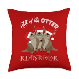 Christmas All Of The Otter Reindeer Throw Pillow