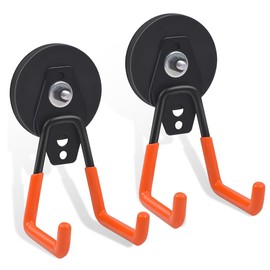 2PCS Heavy Duty Magnetic Hooks with Anti-Slip Coating, Large Strong Magnetic Hooks for Garage Storage, Utility Hooks for Metal Cabinets, Basement Organizer, Power Tools, Ropes, Garden Tools