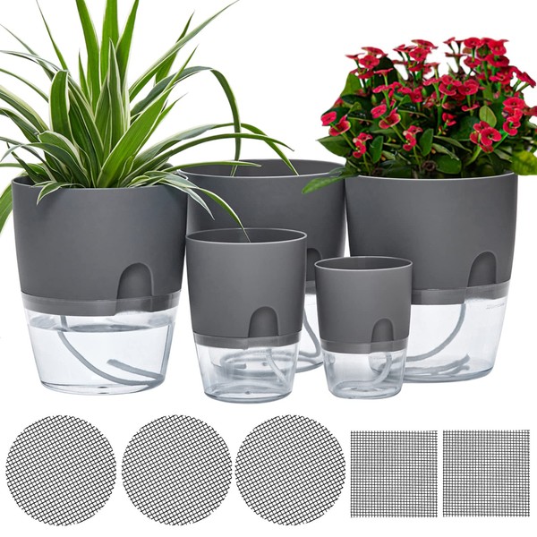 ETGLCOZY 6/4.1/3.2 Inch Self Watering Planter Pots, 5 Pack African