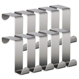 Yzwuyou Pack of 10 Door Hooks for Hanging, Stainless Steel Clothes Hooks, Door No Drilling, Double-Sided Door Coat Rack Hooks for Back, Inside Wardrobe, Kitchen (Silver)