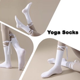 BANLMEYD Pilates Socks, Yoga Socks for Women Non Slip, 2 Pairs, Purple White, Breathable Cotton for Ballet, Dance, Workout, Fitness, Running