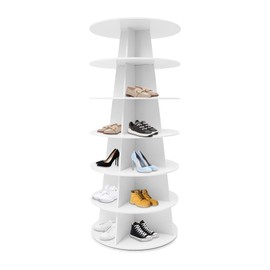 YUYFCC 7 Tier Rotating Shoe Rack Tower 360° Spinning Shoe Rack Freestanding Shoe Storage Shelf Organizer Rotatable Round Shoe Display Rack Holder for Entryway Living Room Store Bedroom (White)