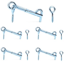 Surf turtle Safety Hook and Eye Latch 5PCS 2 Inch Wire Gate Hook and Eye Safety Latch with Spring Lock for Family, Farm Or Camping Trailer