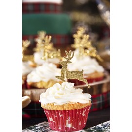 Anniversary House 75 Reindeer Cupcake Cases for Baking, Baking Cups in Heavy Duty Greaseproof Paper, J117,Red & Green