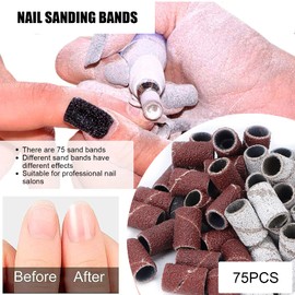 Cintas de Lijado para Fresas de Uñas Cinturones de Lijado de Uñas, Juego de 75 Fresas de Manicura Reemplazo de Fresas de Uñas 80# 120# 180# Grano Marrón con Caja de Almacenamiento Lima de Arena 2,3