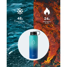 Stainless Steel Water Bottle with Straw, BUZIO Insulated Water Bottle with Straw Lid 1180 ml Vacuum Cold for 48 Hrs, Hot for 24 Hrs Double Wall Wide Mouth BPA Free Leak Proof, Starry Pacific