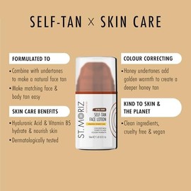 St Moriz Advanced Ultra Dark Colour Correcting Self Tan Face Lotion | With Hyaluronic Acid & Vitamin B5 | Honey Colour Correcting Undertones Add Warmth to Deep Skin | Wear Alone & Under Makeup | 50ml