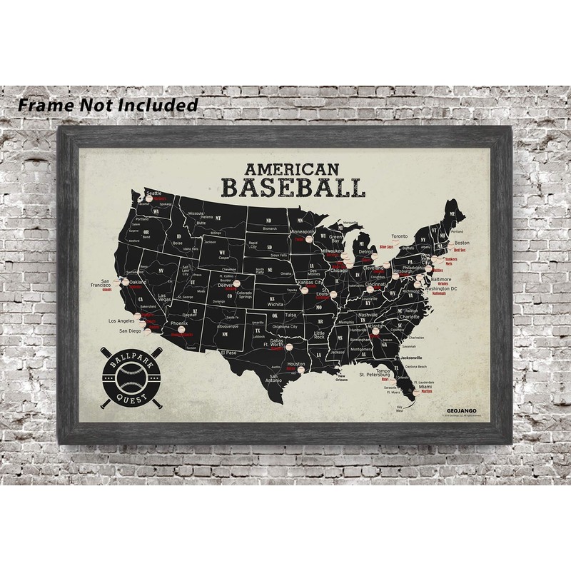 GEOJANGO Baseball Stadium Map Poster - Vintage Edition (24Wx18H inches)