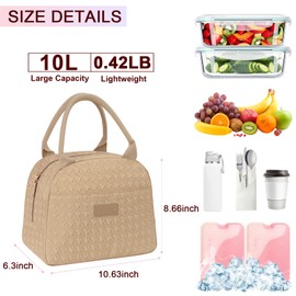 Joymee Lunch Bag Women Cute Insulated Lunch Box for Women Adult Reusable Leakproof Large Capacity Spacious Cooler Tote Lunchbox for Women Men for Working Office Travel Picnic (Khaki)