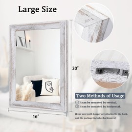 AAZZKANG Mirrors for Wall 20"x16" Rustic Wood Framed Mirror Decorative Farmhouse Bedroom Bathroom Hanging Mirror Wall Decor Rectangle White